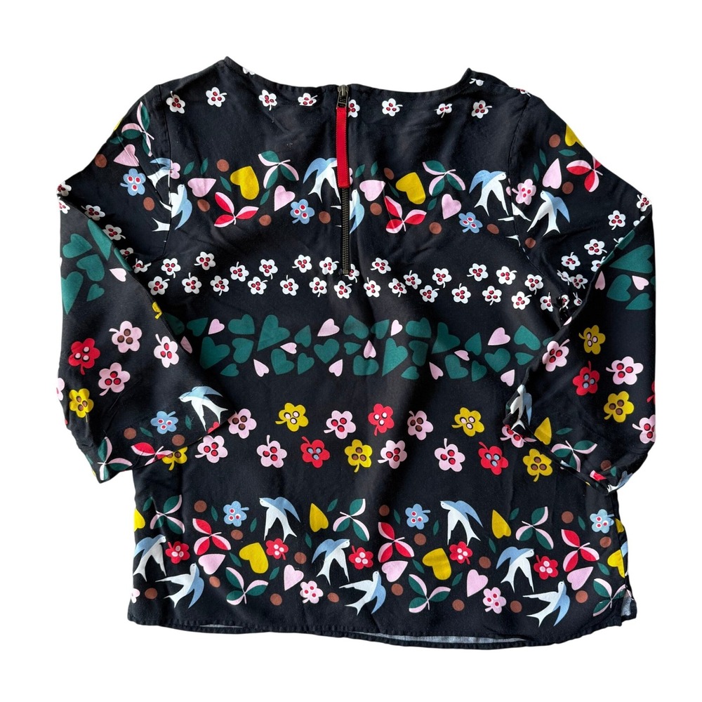 Boden Black Floral Bird Print Viscose 3/4 Sleeve Blouse Women's US 10 - Picture 3 of 10